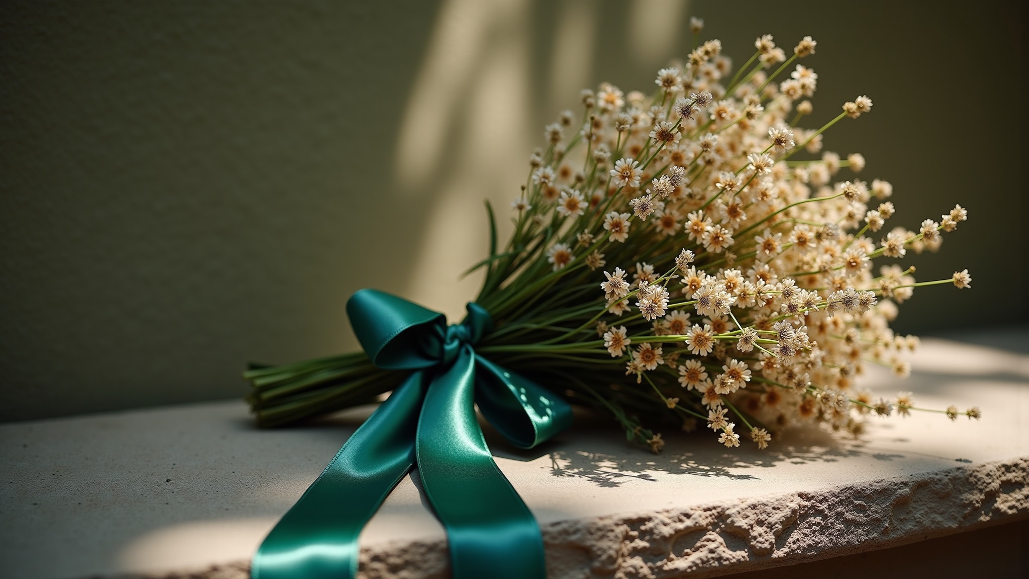 Wedding rings and greenery styled on a table